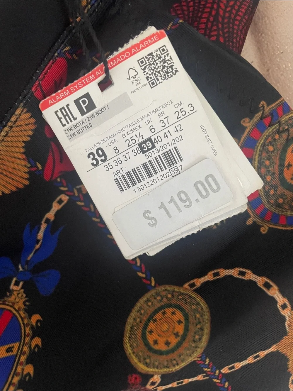 Zara Patterned Navy Statement Booties